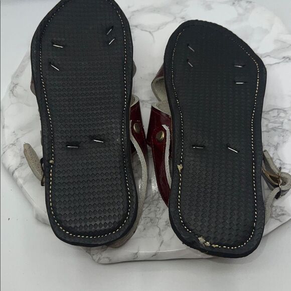 MEXICAN HANDCRAFTED Maroon Patent Leather Cruzado Huaraches Sandals-7